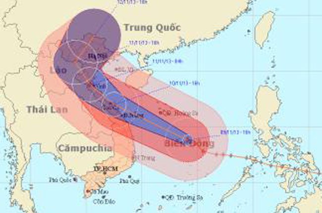 Siêu bão Haiyan sẽ men theo bờ biển Quảng Ngãi đến Hà Tĩnh