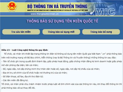 Chỉ hơn 600 tên miền quốc tế thông báo với bộ