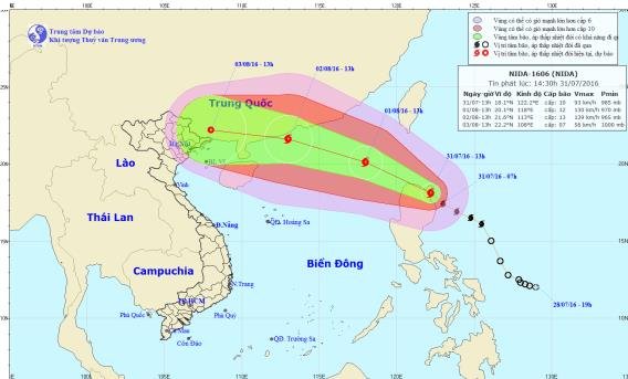 Bão Nida có khả năng hướng về phía Vịnh Bắc Bộ