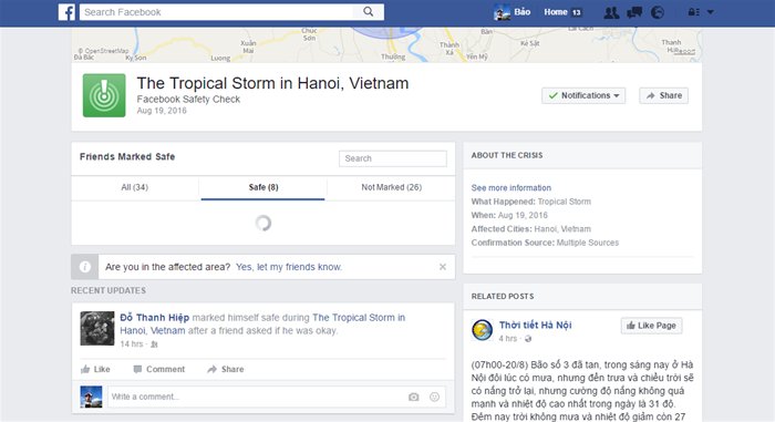 Bão số 3 đổ bộ, Facebook kích hoạt Safety Check