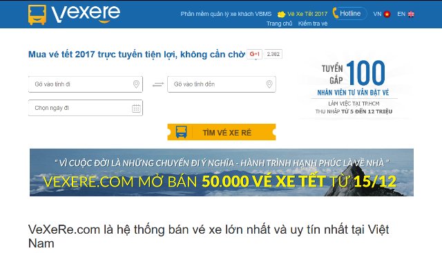 vexere.com bán trực tuyến 50.000 vé xe Tết