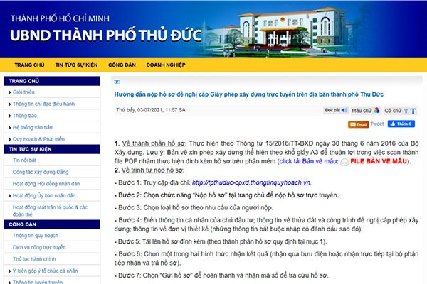 Từ 5-7, TP. Thủ Đức cấp giấy phép xây dựng trực tuyến